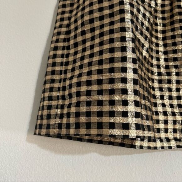 J. Crew Factory Metallic Gingham Pull-on Mini Skirt Black Gold Lurex Size Medium - Picture 4 of 8